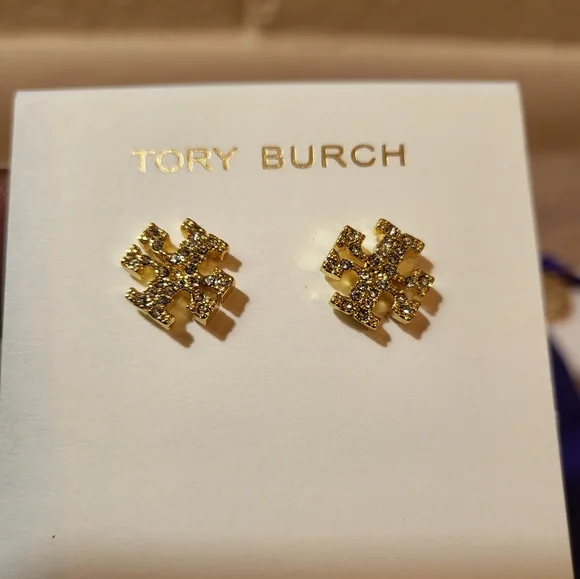 Tory Burch Crystal Logo Stud Earrings Brand New with Dust bag - Picture 5 of 8